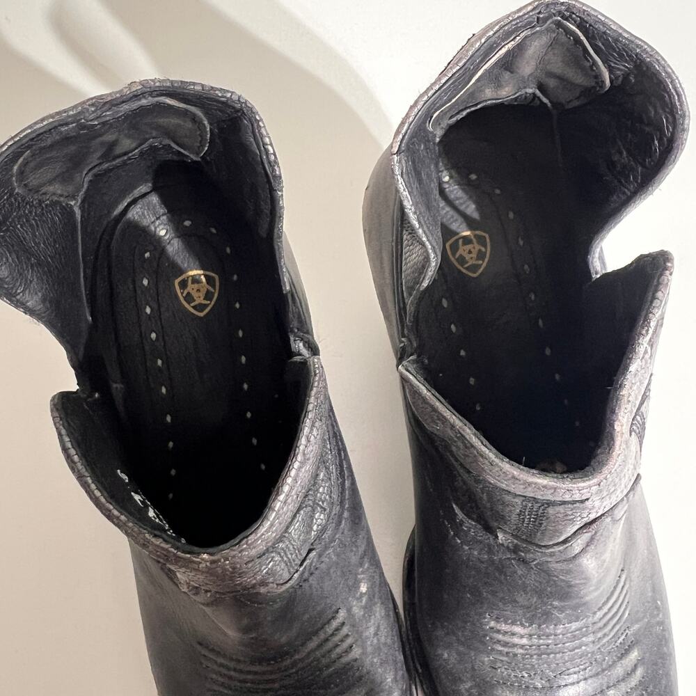 Ariat Western Ankle Boot Womens 9.5 Black Leather Distressed Cowboy Square Toe - Picture 6 of 9